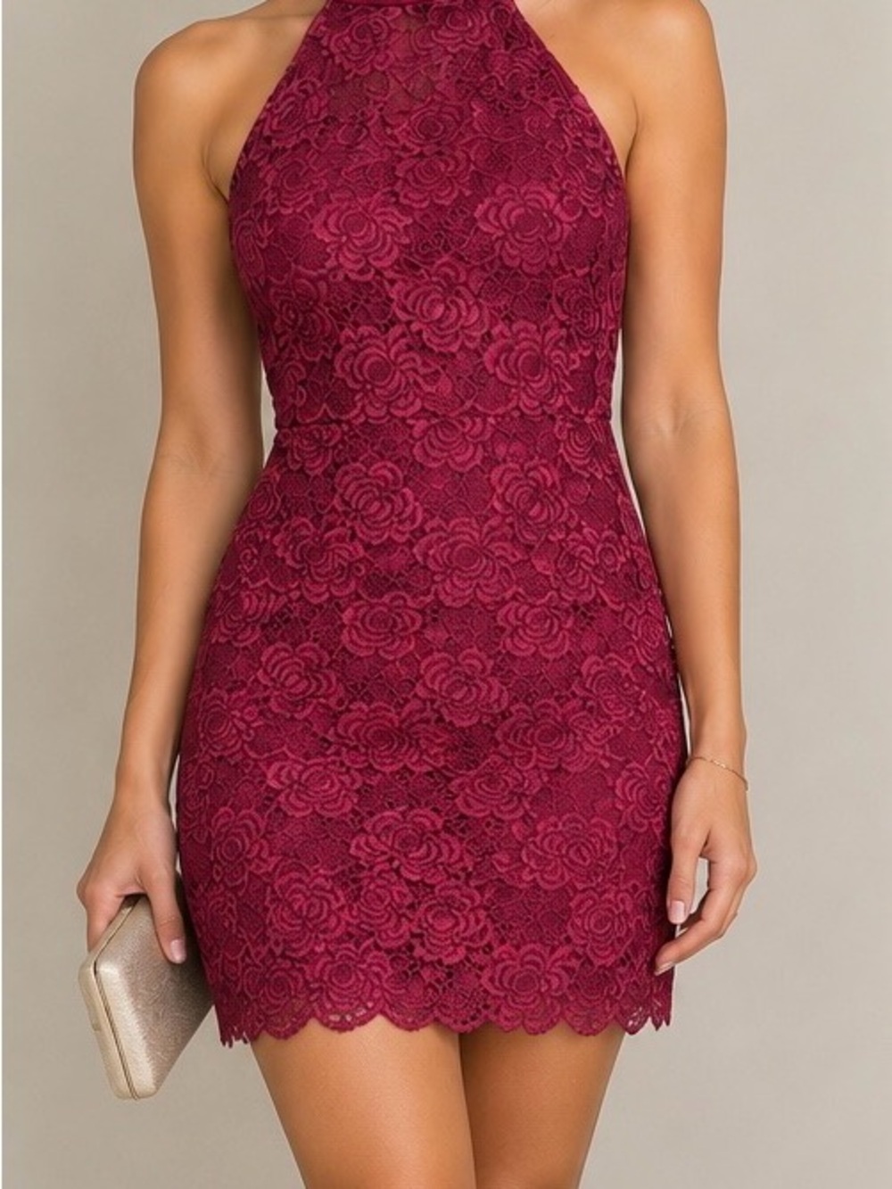 Guess Burgundy Lace Halter Mini Dress